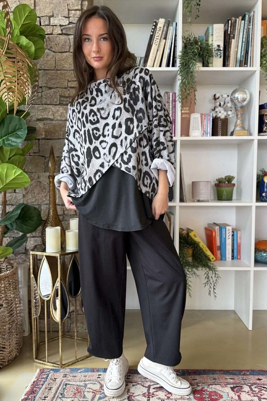 Toka Wraparoo Top Leopard Grey